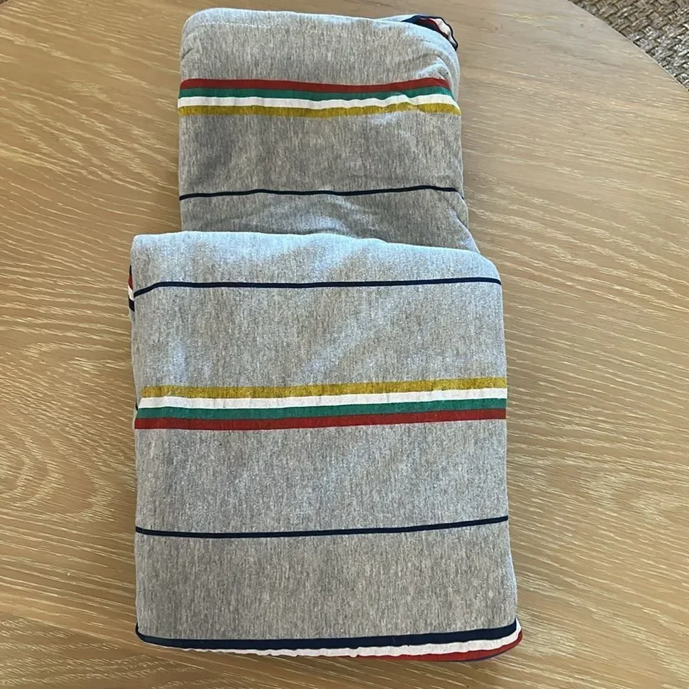Pottery Barn Teen Kids Retro Sport Stripe Jersey Duvet Cover Gray Twin